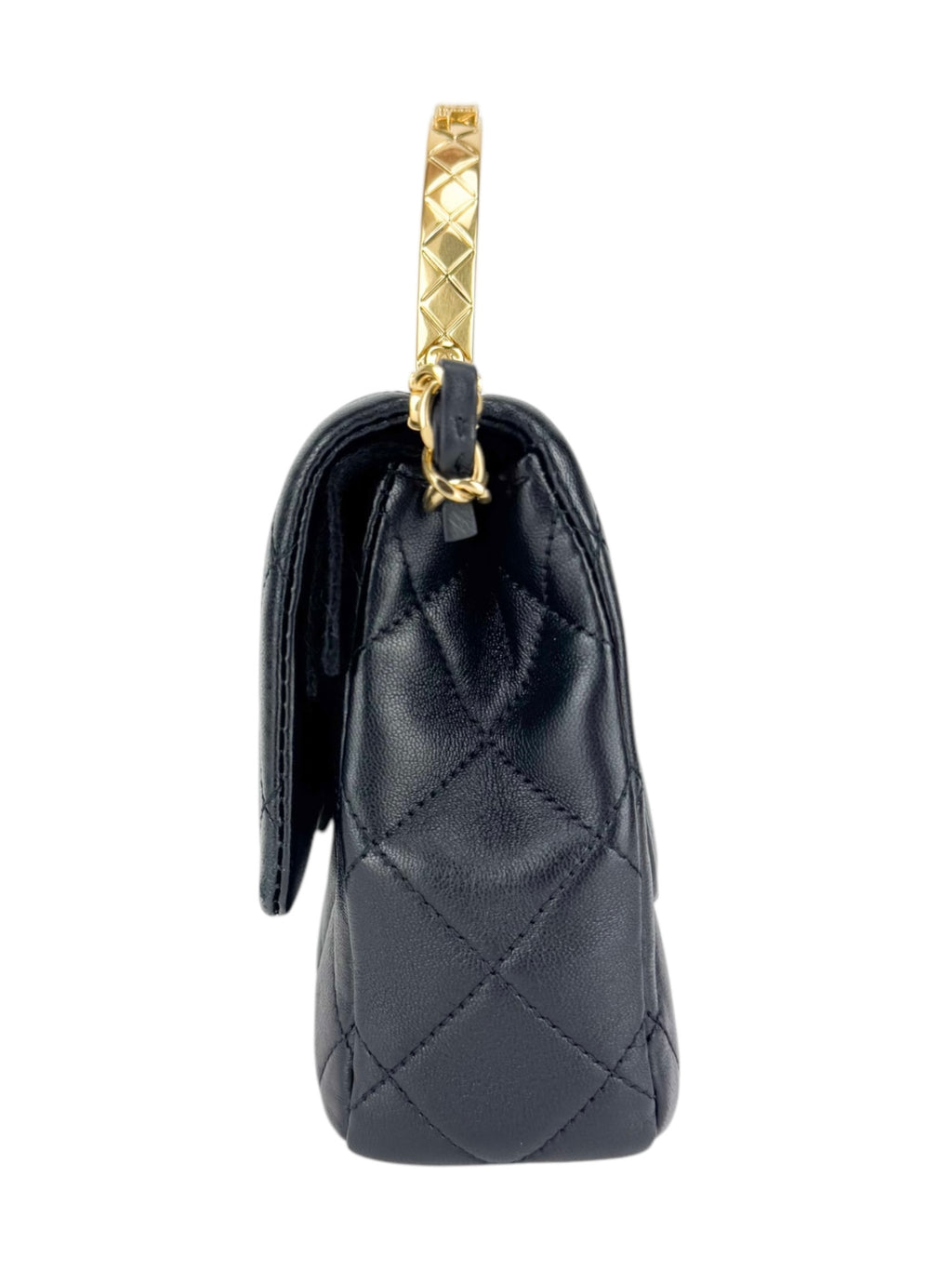 Chanel Black Lambskin Leather Matelasse Top Handle Single Flap Bag Small