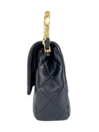 Chanel Black Lambskin Leather Matelasse Top Handle Single Flap Bag Small