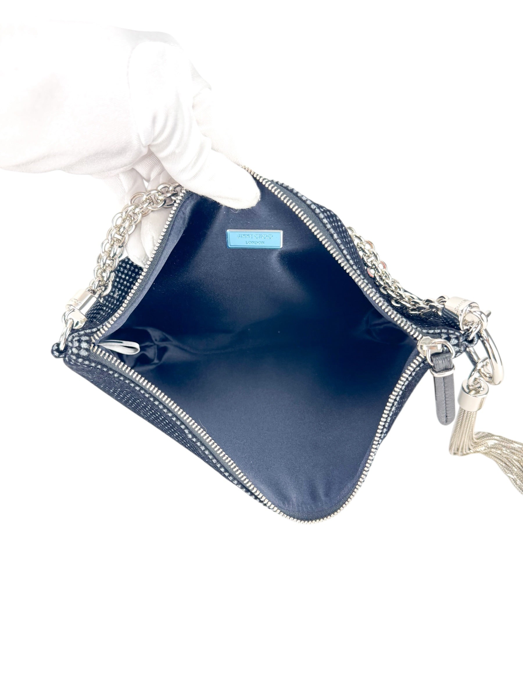 Jimmy Choo Black Velvet Sparkle Pochette Bag