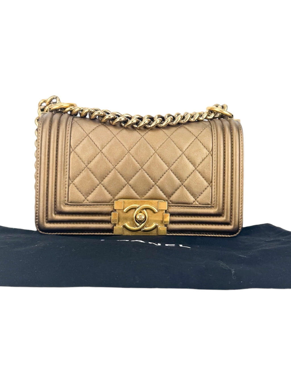 Chanel Metallic Bronze Calfskin Boy Bag Small