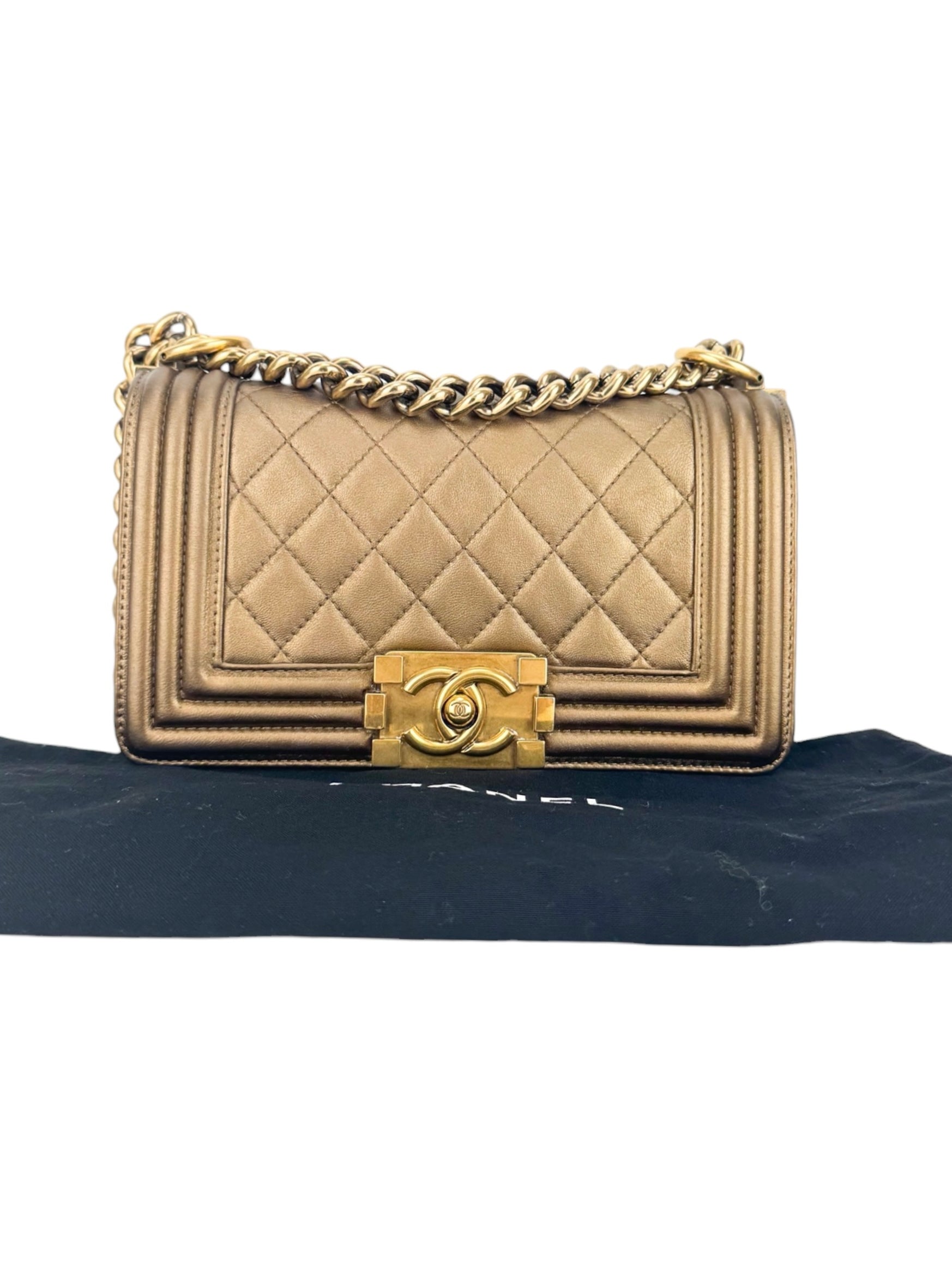 Chanel Metallic Bronze Calfskin Boy Bag Small