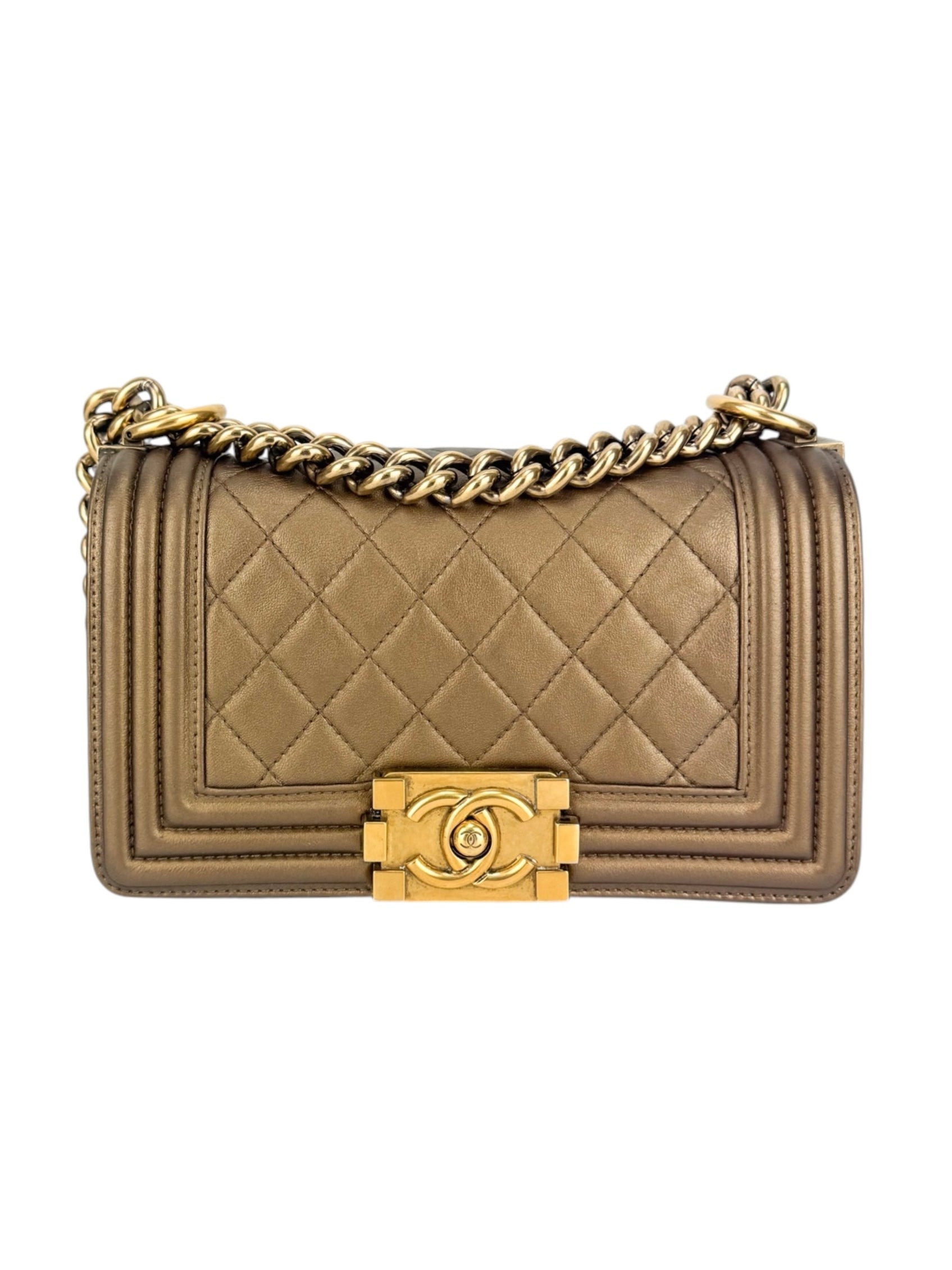 Chanel Metallic Bronze Calfskin Boy Bag Small