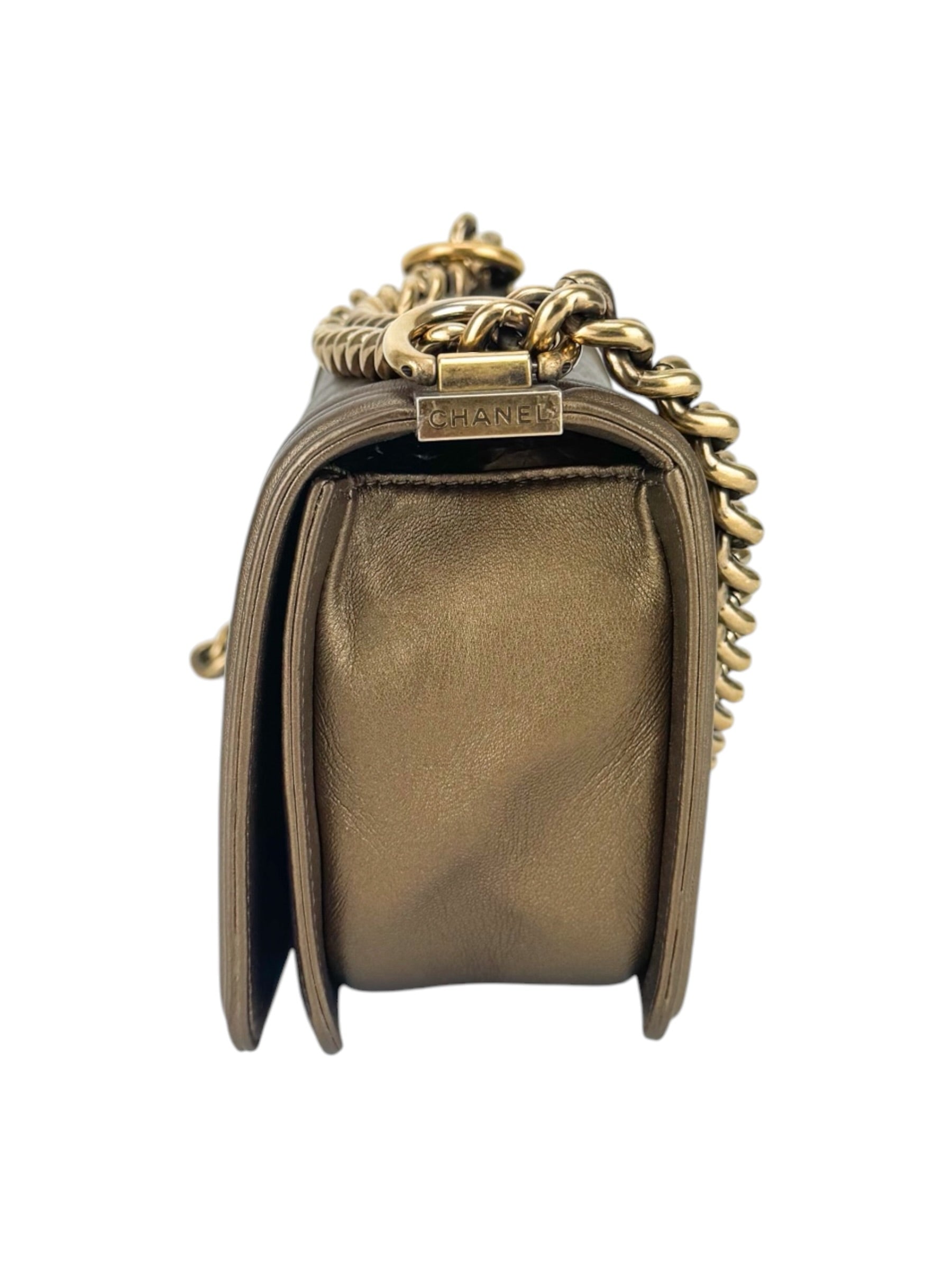 Chanel Metallic Bronze Calfskin Boy Bag Small