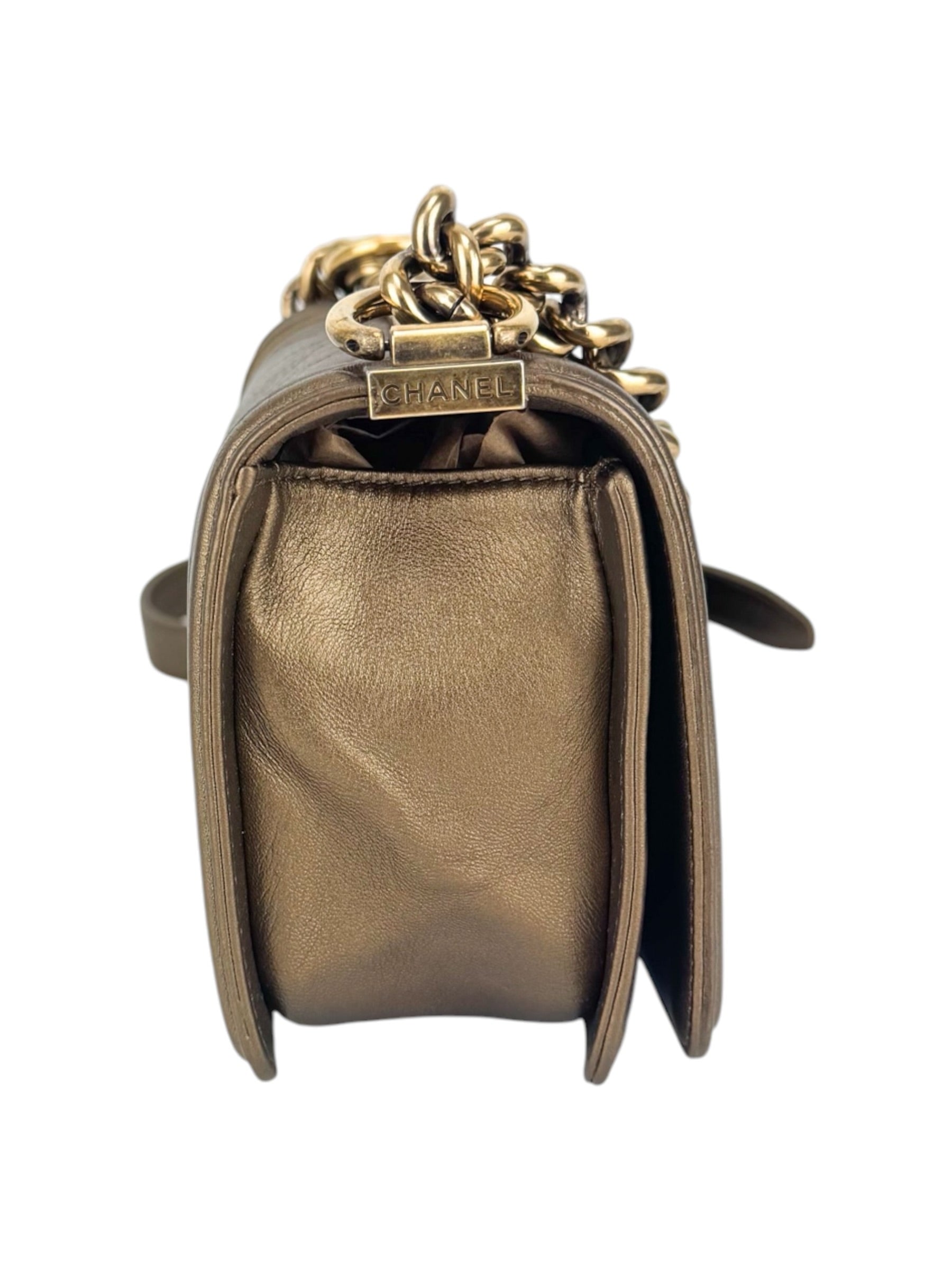 Chanel Metallic Bronze Calfskin Boy Bag Small