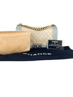 Chanel Bicolor Metallic Light Gold and Silver Calfskin Boy Bag Medium