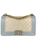 Chanel Bicolor Metallic Light Gold and Silver Calfskin Boy Bag Medium