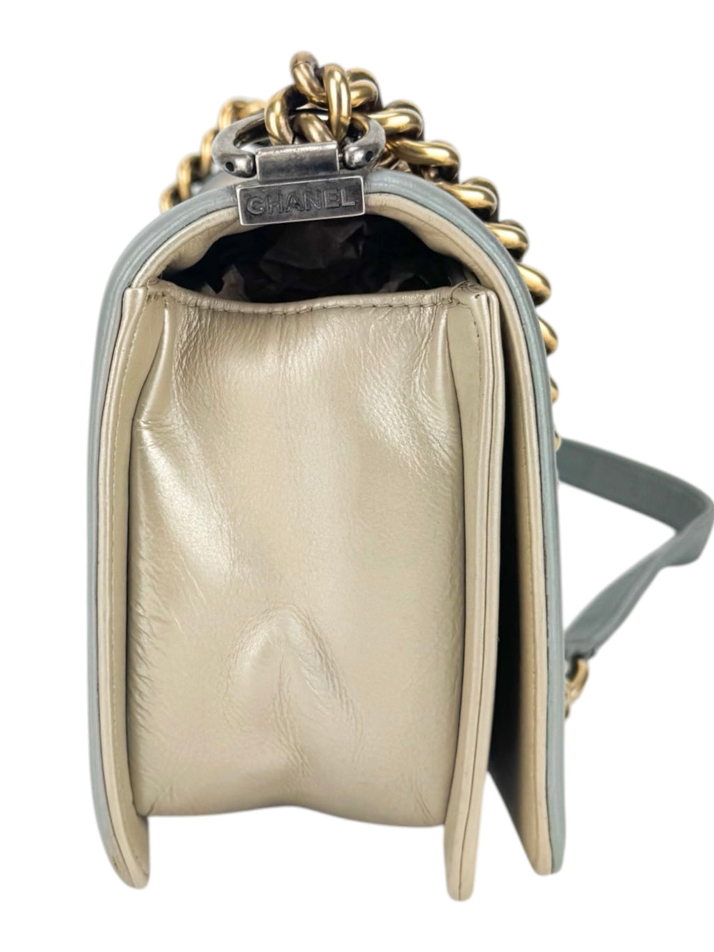 Chanel Bicolor Metallic Light Gold and Silver Calfskin Boy Bag Medium
