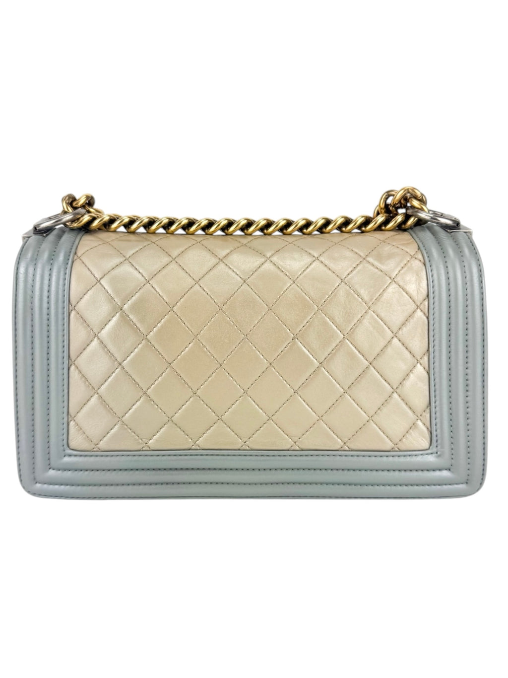 Chanel Bicolor Metallic Light Gold and Silver Calfskin Boy Bag Medium