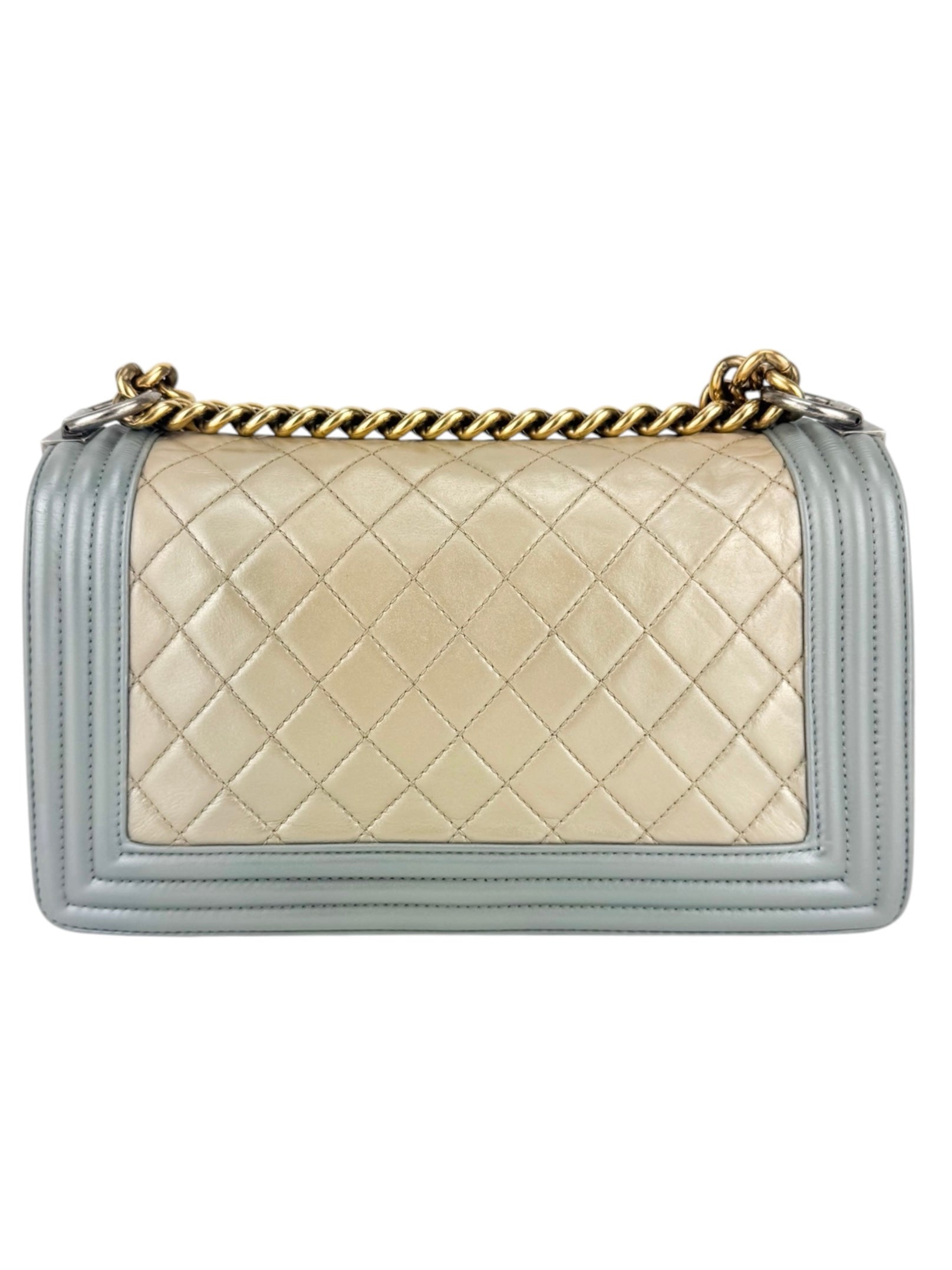Chanel Bicolor Metallic Light Gold and Silver Calfskin Boy Bag Medium