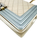 Chanel Bicolor Metallic Light Gold and Silver Calfskin Boy Bag Medium