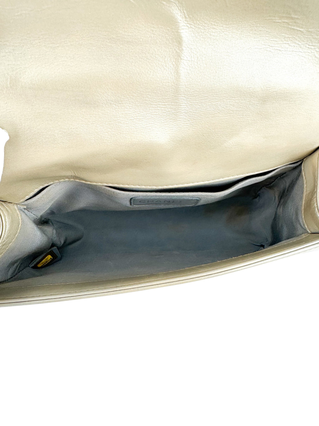 Chanel Bicolor Metallic Light Gold and Silver Calfskin Boy Bag Medium