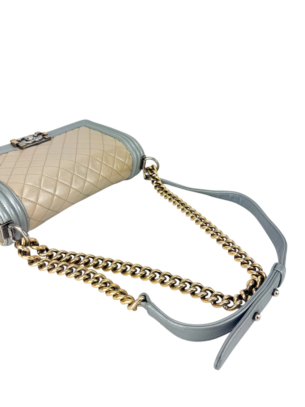 Chanel Bicolor Metallic Light Gold and Silver Calfskin Boy Bag Medium