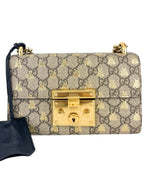 Gucci Brown, Beige and Black Coated Canvas GG Supreme Padlock Bag Small