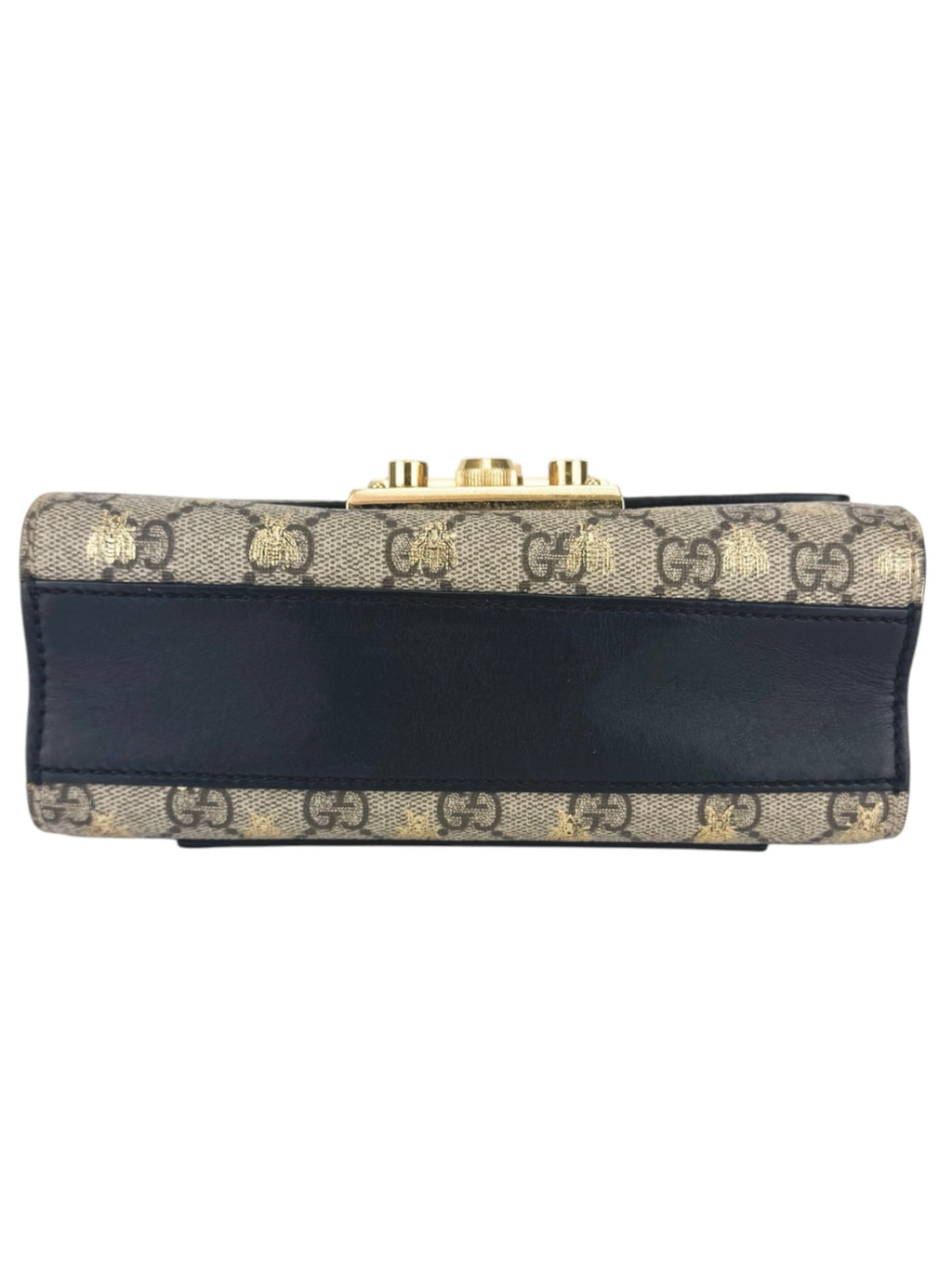 Gucci Brown, Beige and Black Coated Canvas GG Supreme Padlock Bag Small