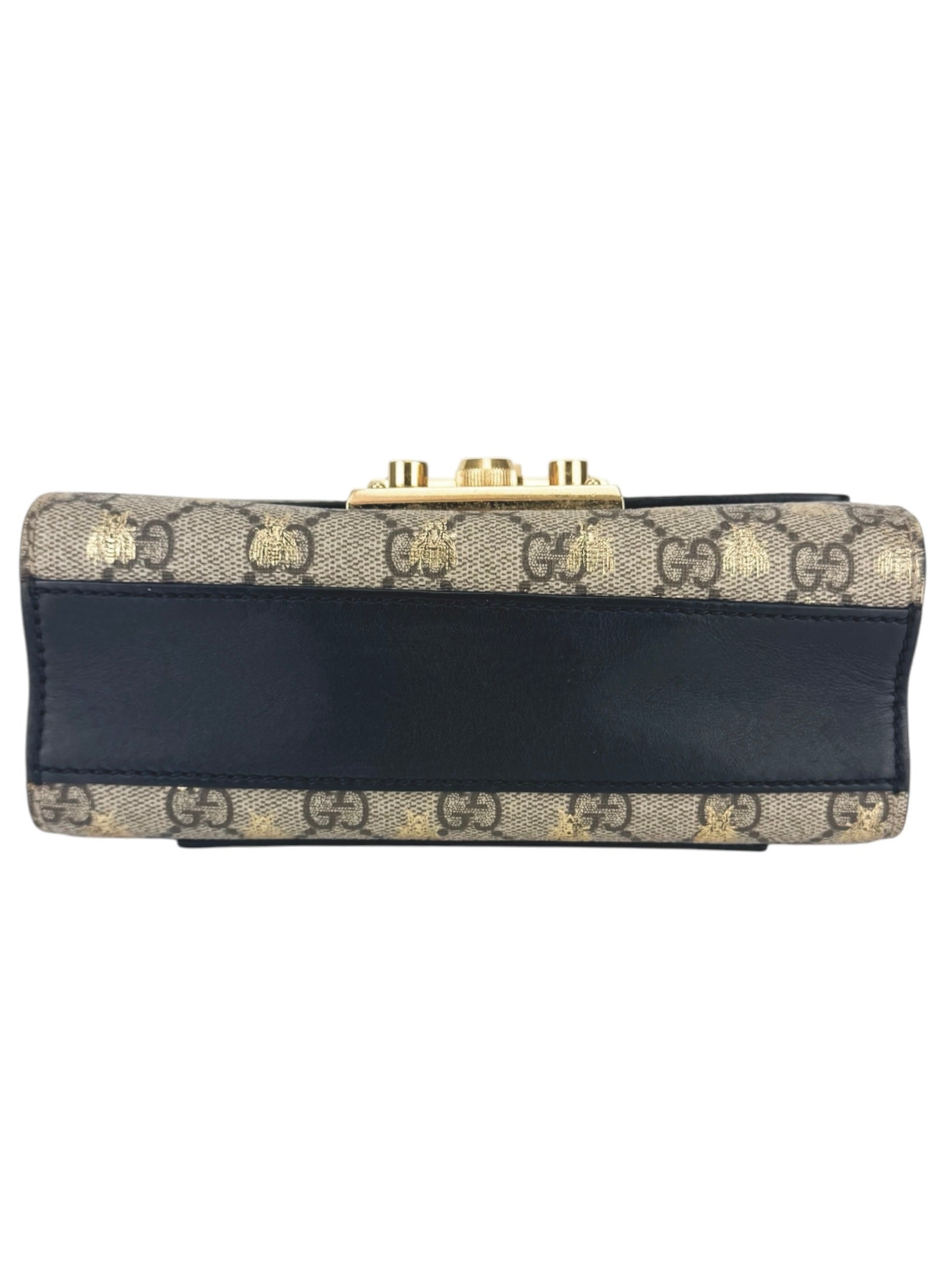 Gucci Brown, Beige and Black Coated Canvas GG Supreme Padlock Bag Small
