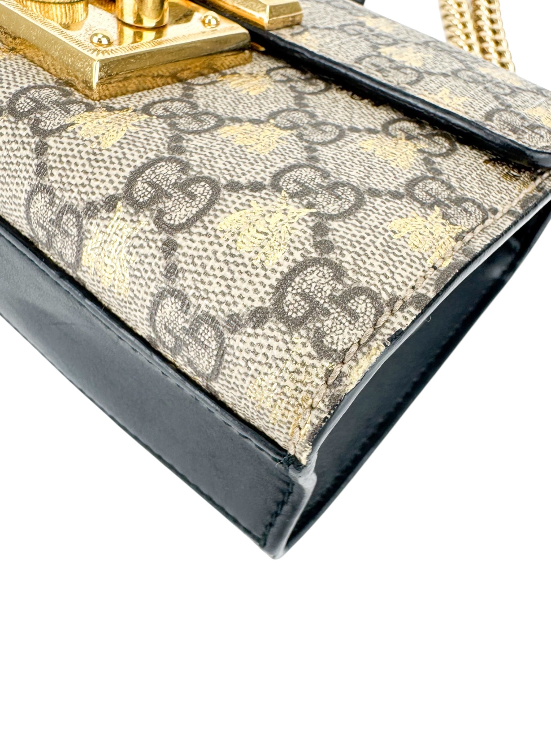 Gucci Brown, Beige and Black Coated Canvas GG Supreme Padlock Bag Small