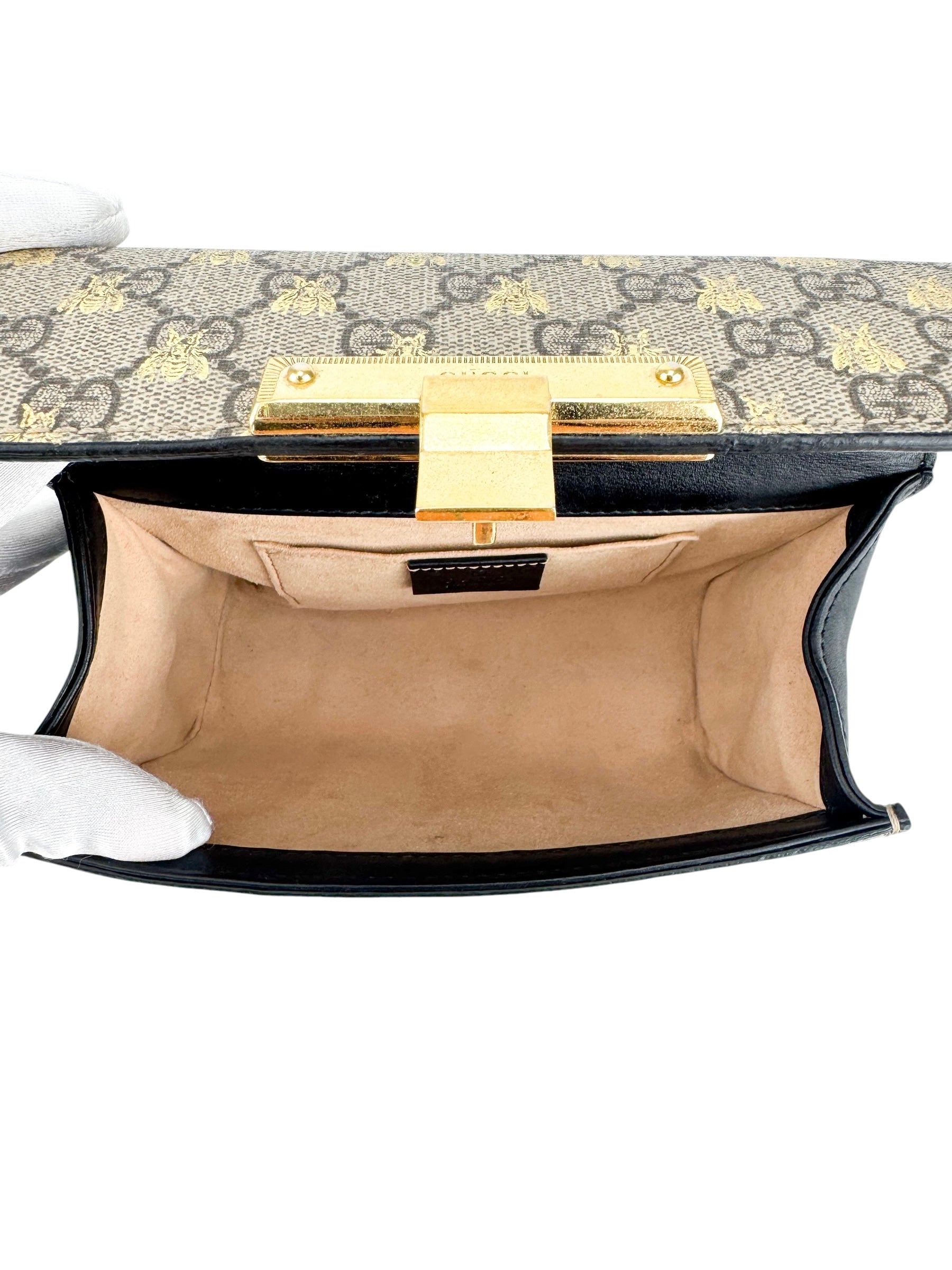Gucci Brown, Beige and Black Coated Canvas GG Supreme Padlock Bag Small