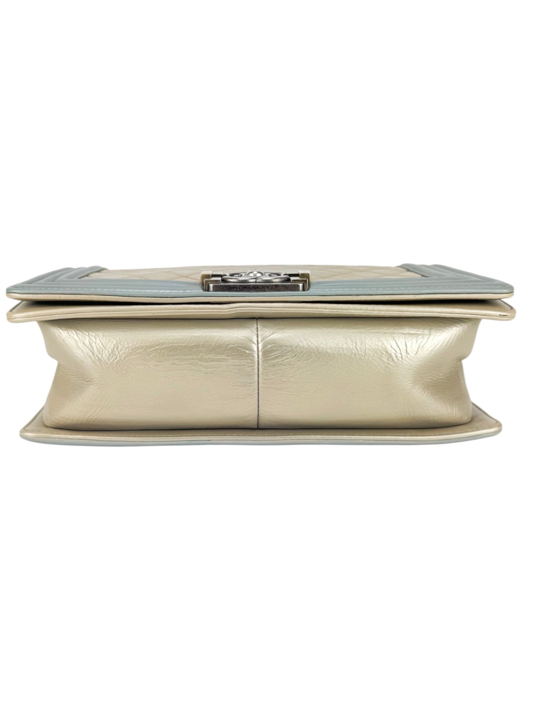 Chanel Bicolor Metallic Light Gold and Silver Calfskin Boy Bag Medium