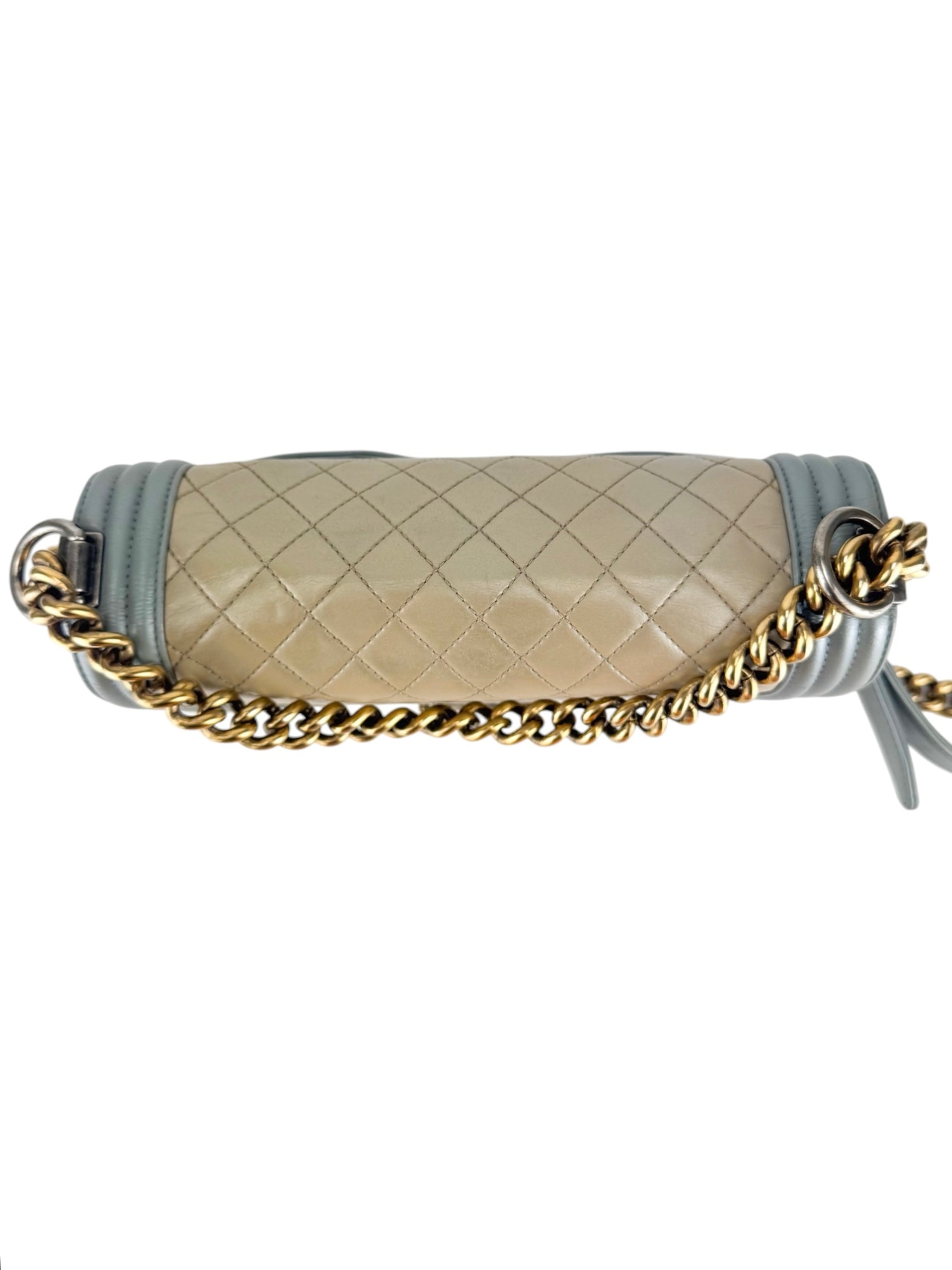 Chanel Bicolor Metallic Light Gold and Silver Calfskin Boy Bag Medium