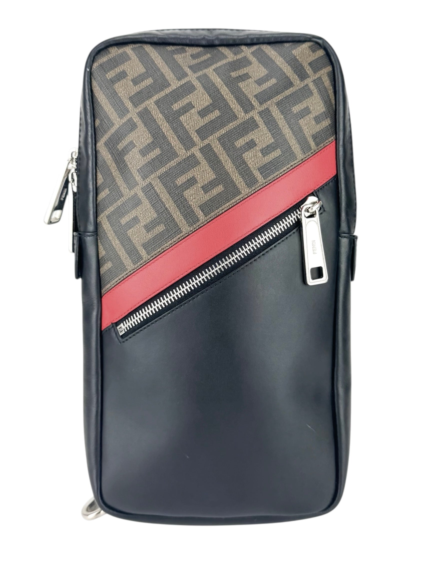 Fendi Black, Brown and Red Leather Zucca Sling Bag