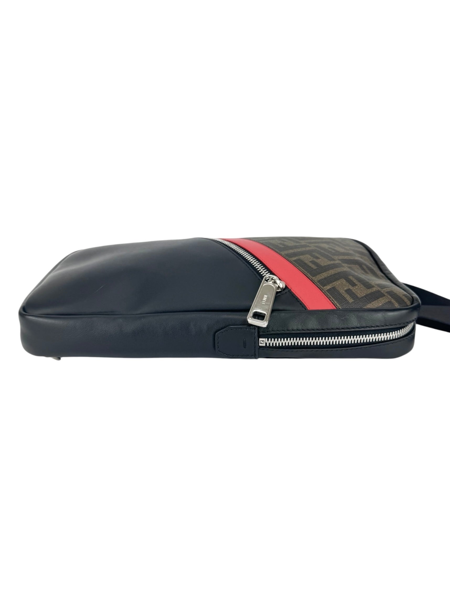 Fendi Black, Brown and Red Leather Zucca Sling Bag