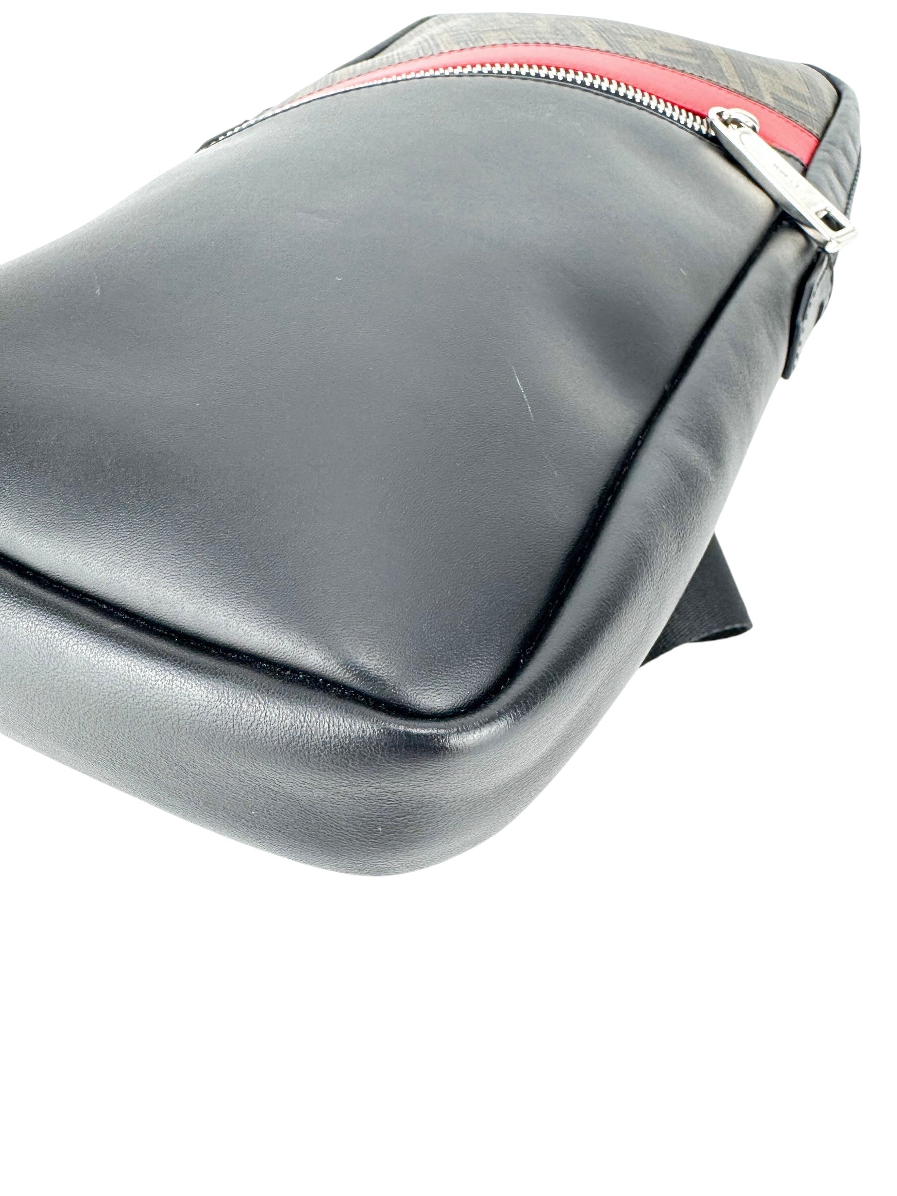 Fendi Black, Brown and Red Leather Zucca Sling Bag