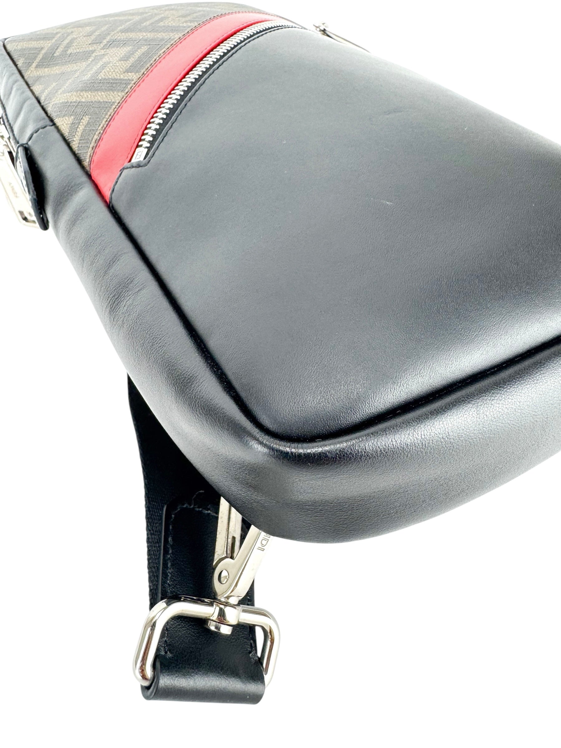 Fendi Black, Brown and Red Leather Zucca Sling Bag