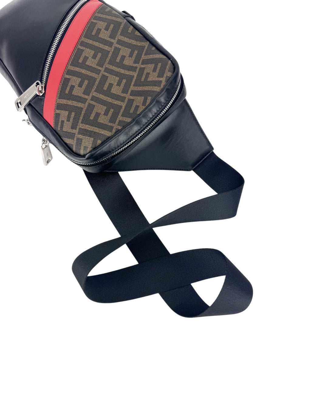 Fendi Black, Brown and Red Leather Zucca Sling Bag