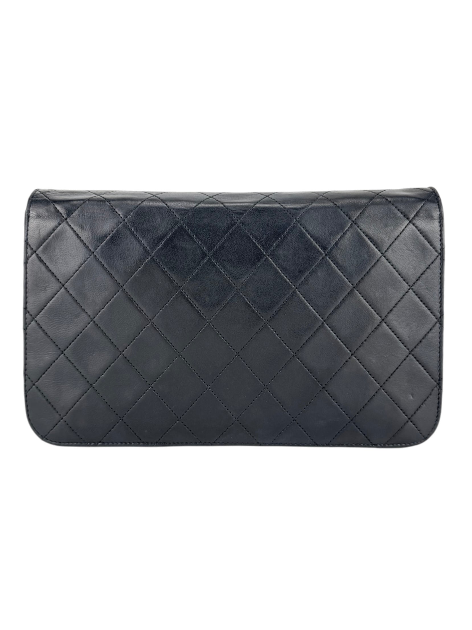 Chanel Vintage Black Lambskin Quilted Full Flap Bag