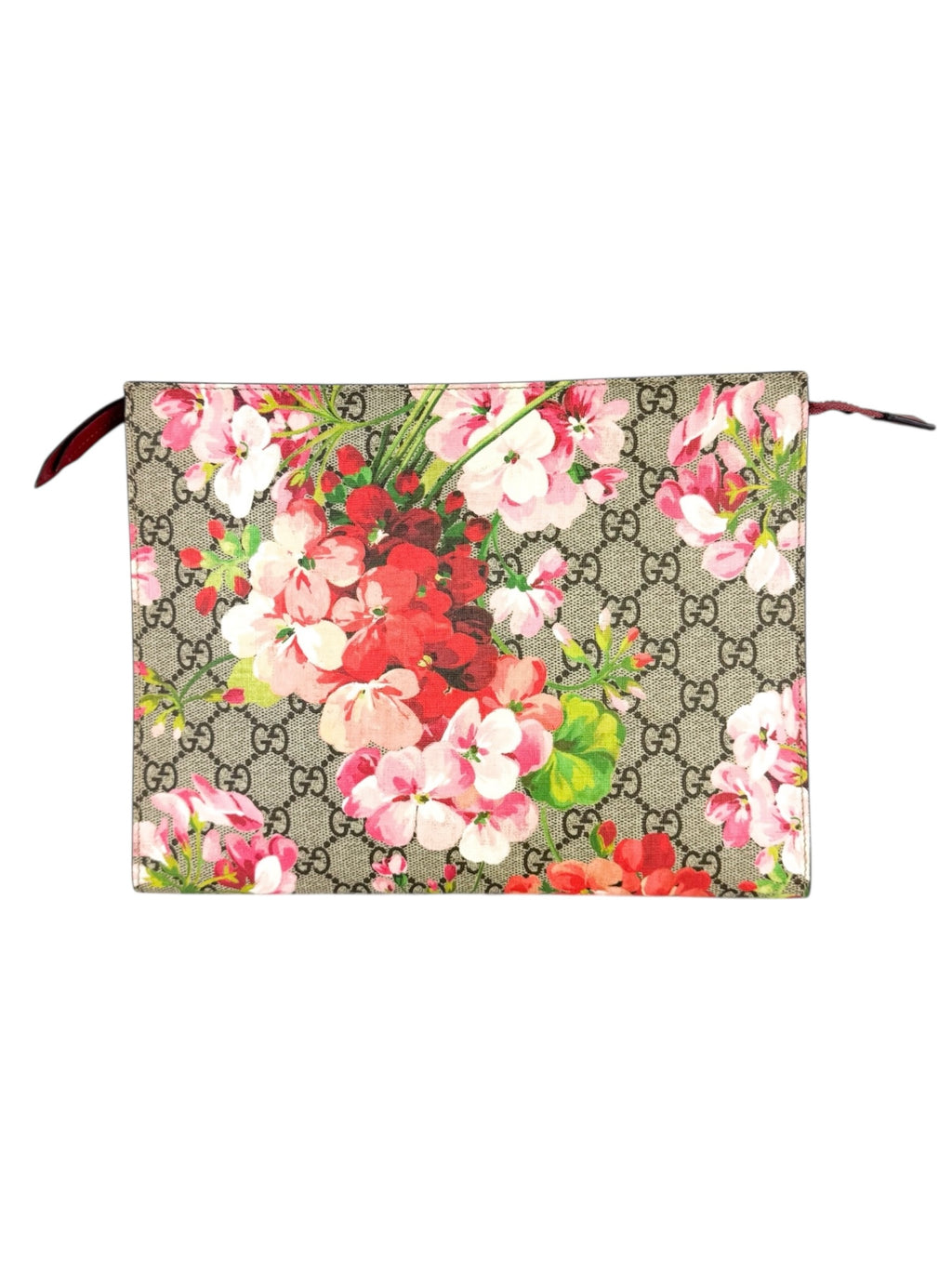 Gucci Pink and Beige Coated Canvas GG Supreme Blooms Pouch