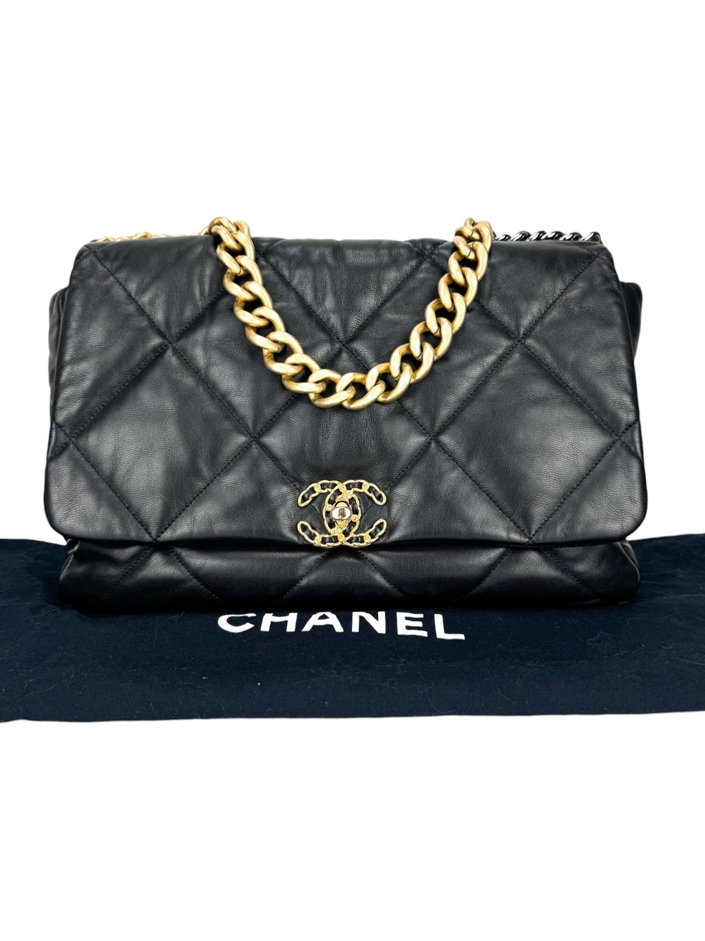 Chanel Black Lambskin Leather 19 Large