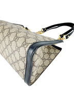 Gucci Light Beige and Black Coated Canvas GG Supreme Padlock Tote Medium