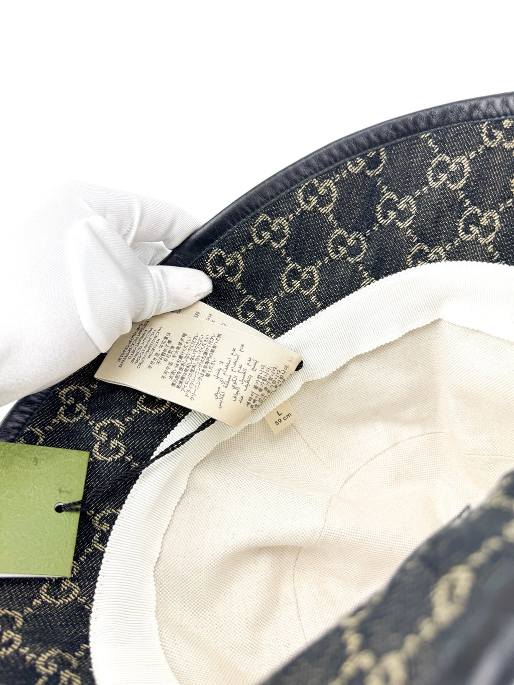 Gucci Black Denim and Leather Bucket Hat L