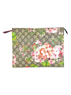 Gucci Pink and Beige Coated Canvas GG Supreme Blooms Pouch