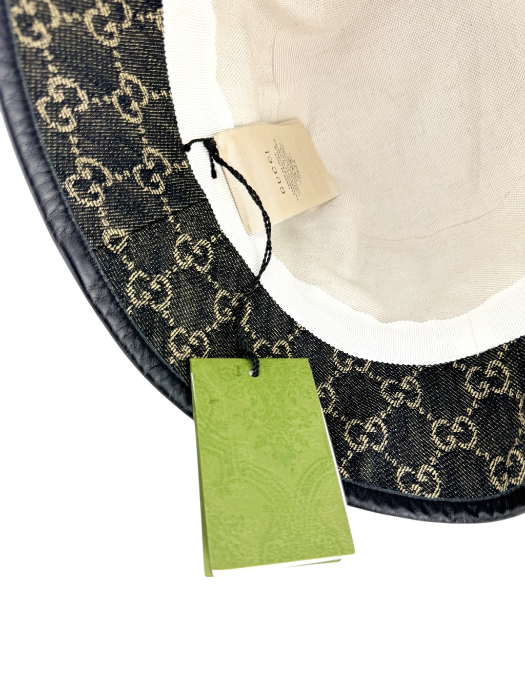 Gucci Black Denim and Leather Bucket Hat L