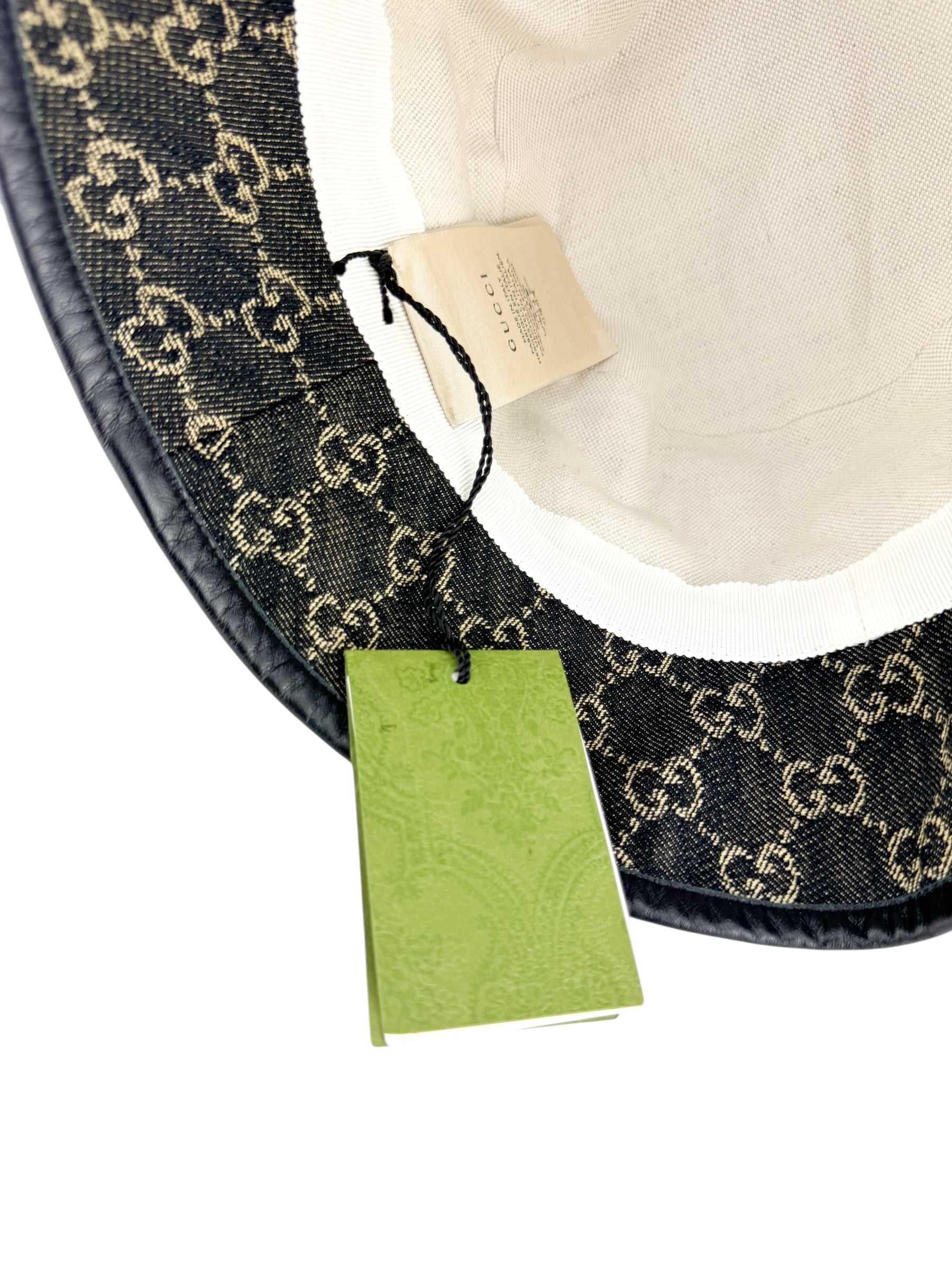 Gucci Black Denim and Leather Bucket Hat L
