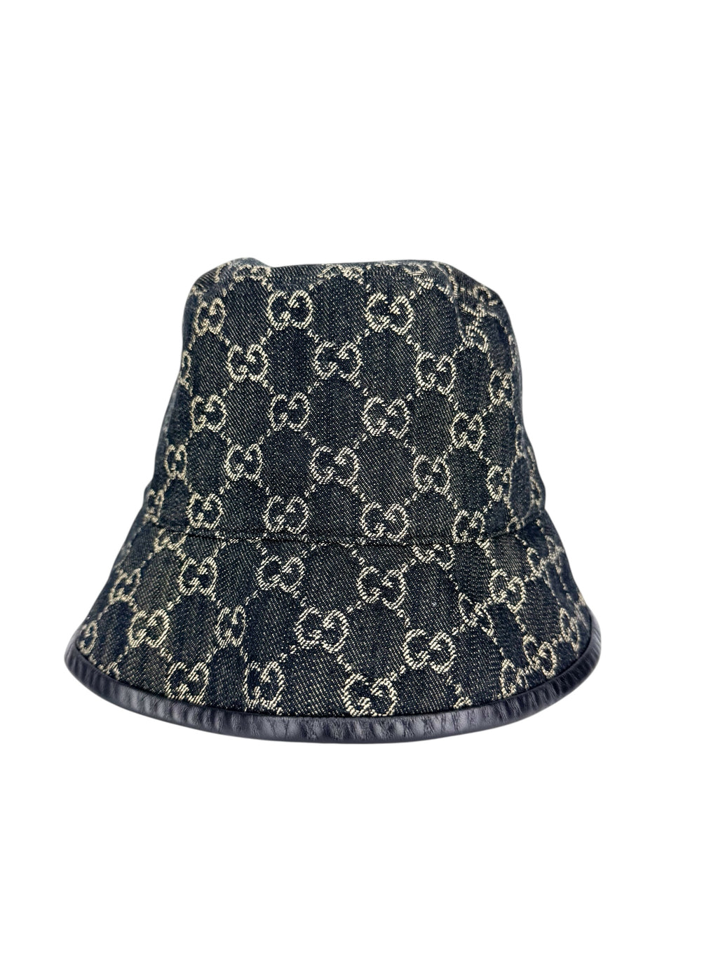 Gucci Black Denim and Leather Bucket Hat L