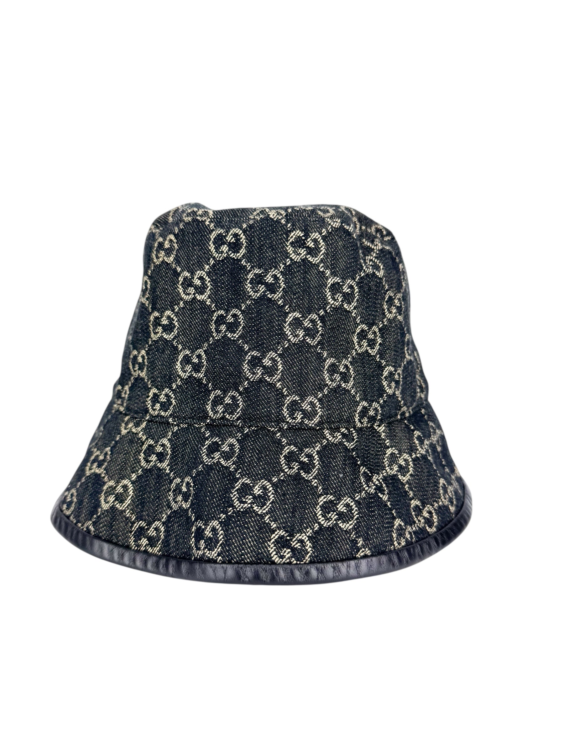 Gucci Black Denim and Leather Bucket Hat L