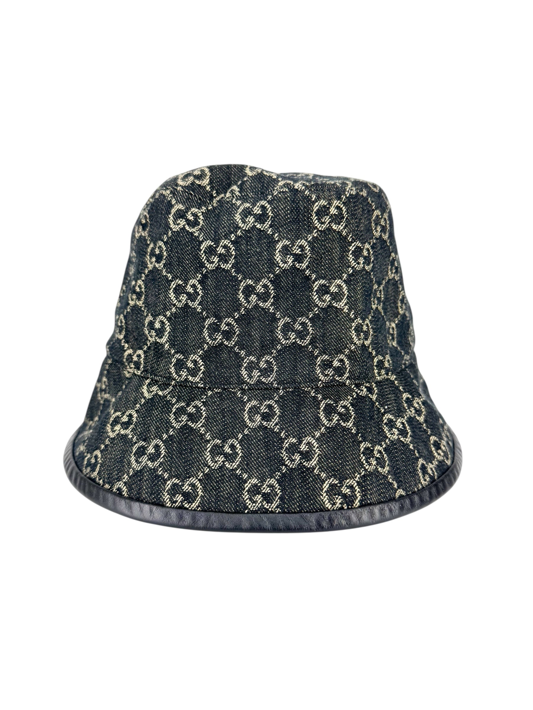 Gucci Black Denim and Leather Bucket Hat L