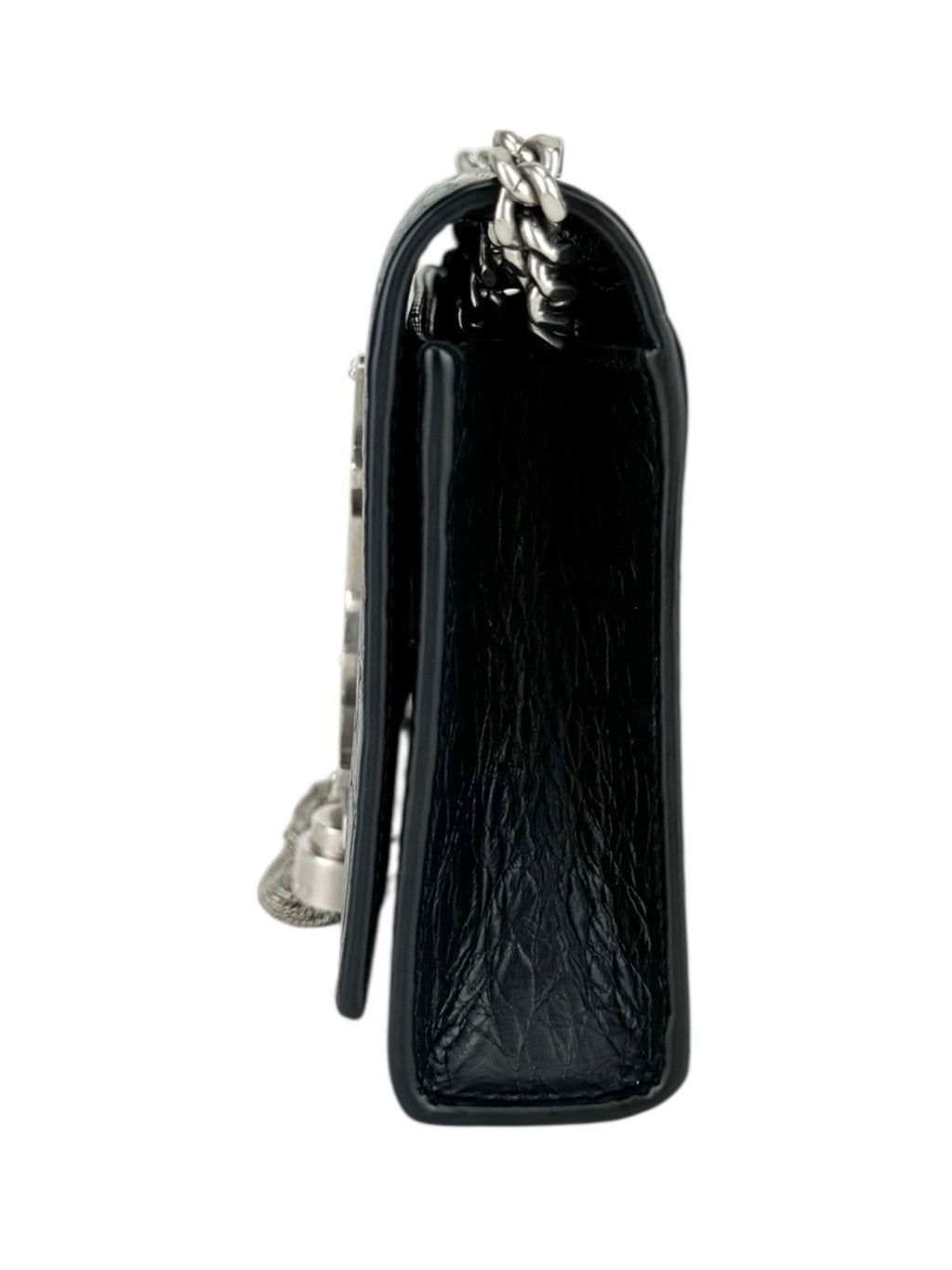 Saint Laurent Black Leather Croc Embossed Kate Tassel Bag Small