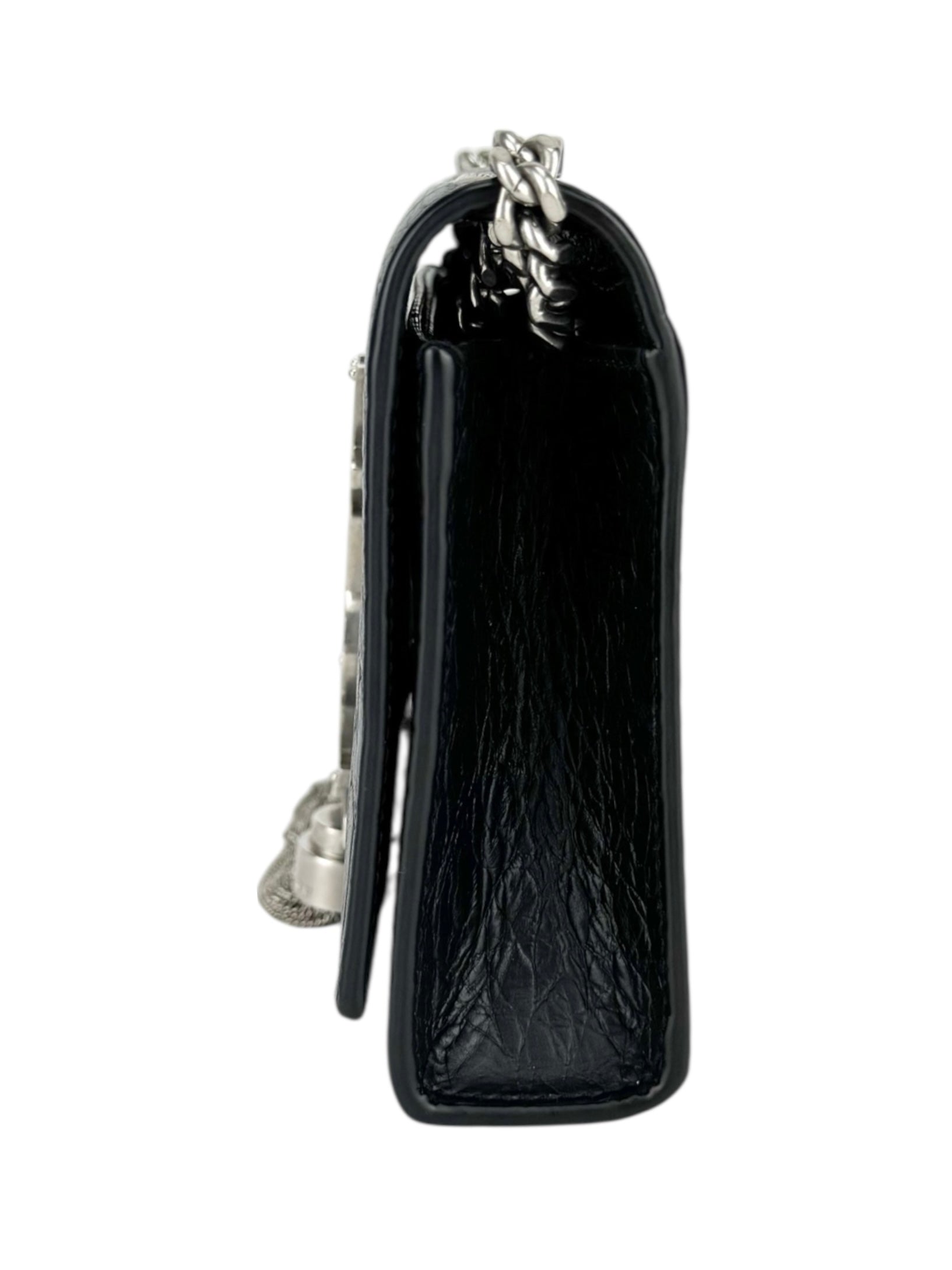 Saint Laurent Black Leather Croc Embossed Kate Tassel Bag Small