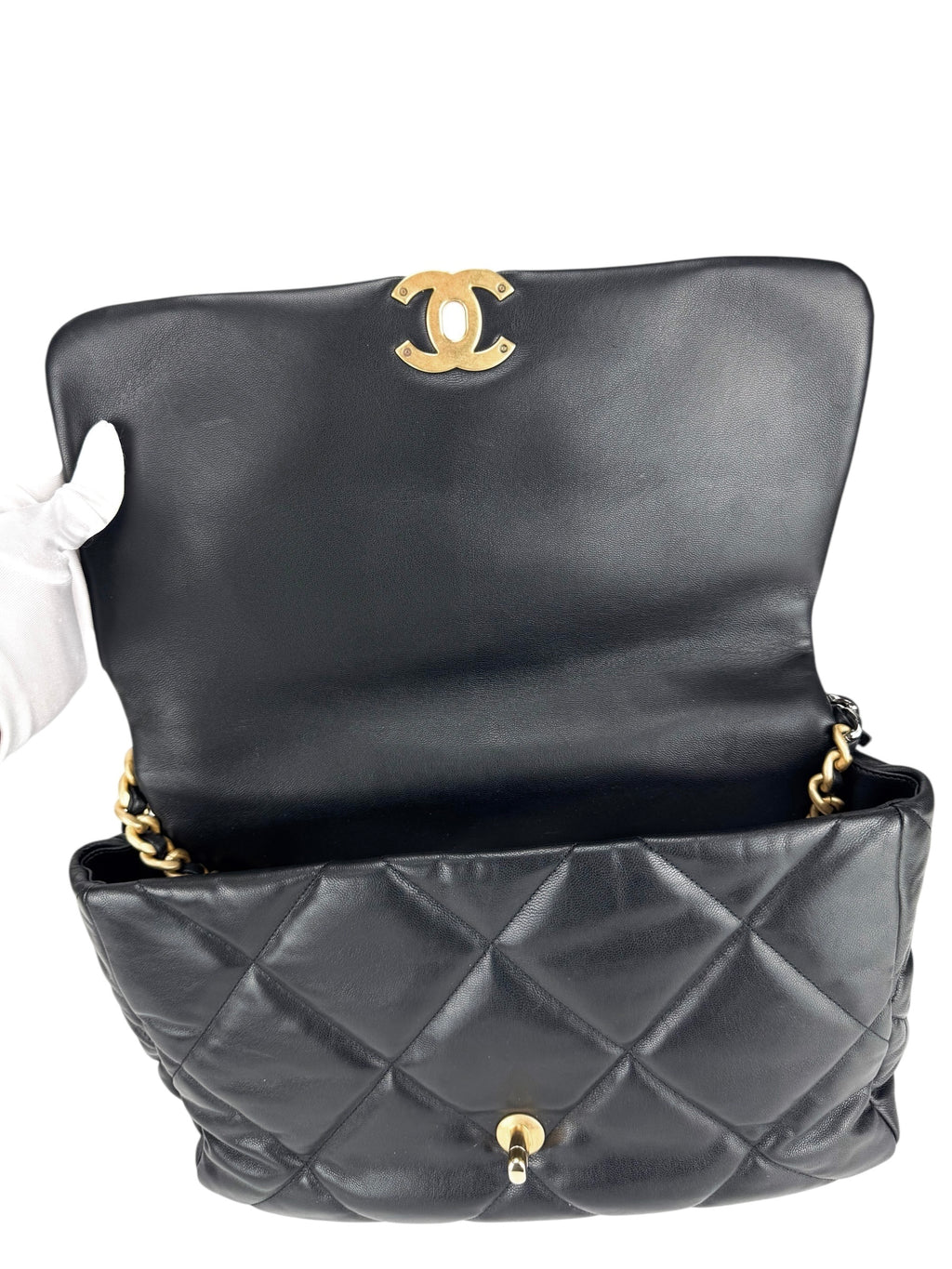 Chanel Black Lambskin Leather 19 Large