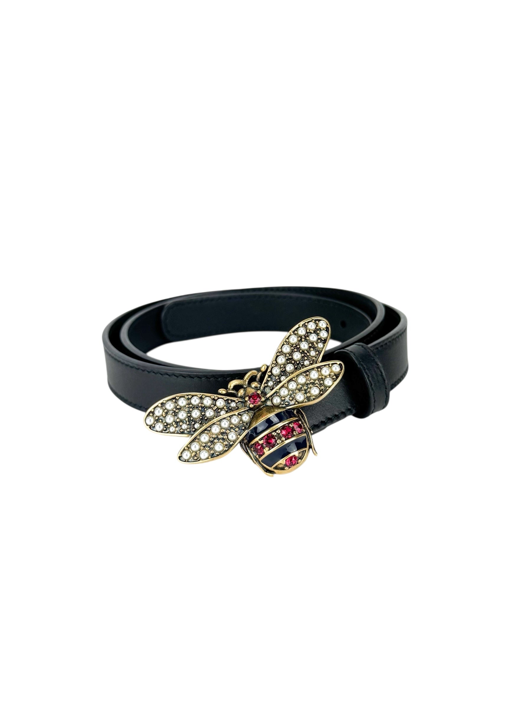 Gucci Black Leather Bee Belt 80/32