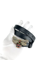 Gucci Black Leather Bee Belt 80/32