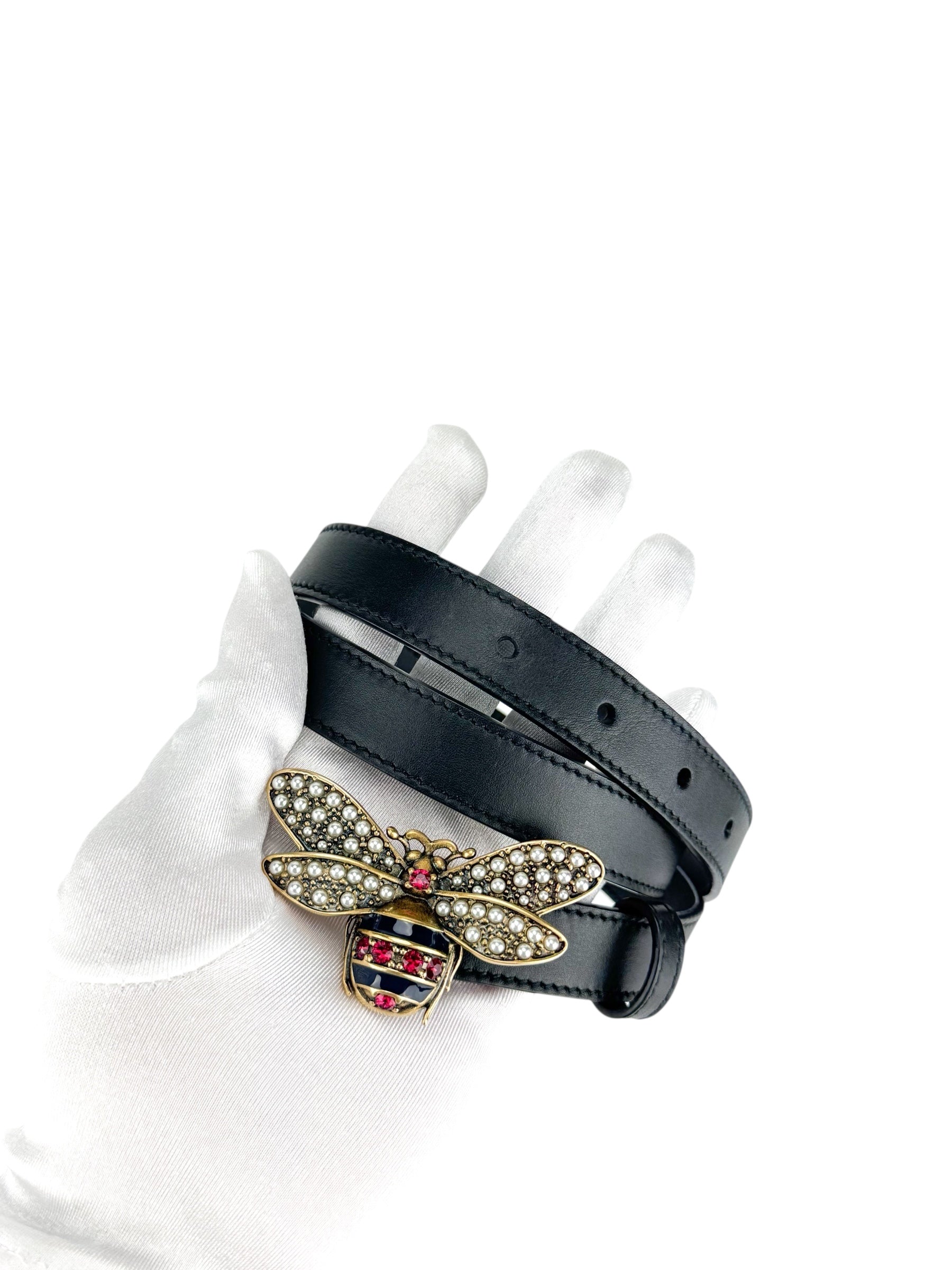 Gucci Black Leather Bee Belt 80/32