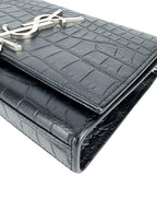 Saint Laurent Black Leather Croc Embossed Kate Tassel Bag Small