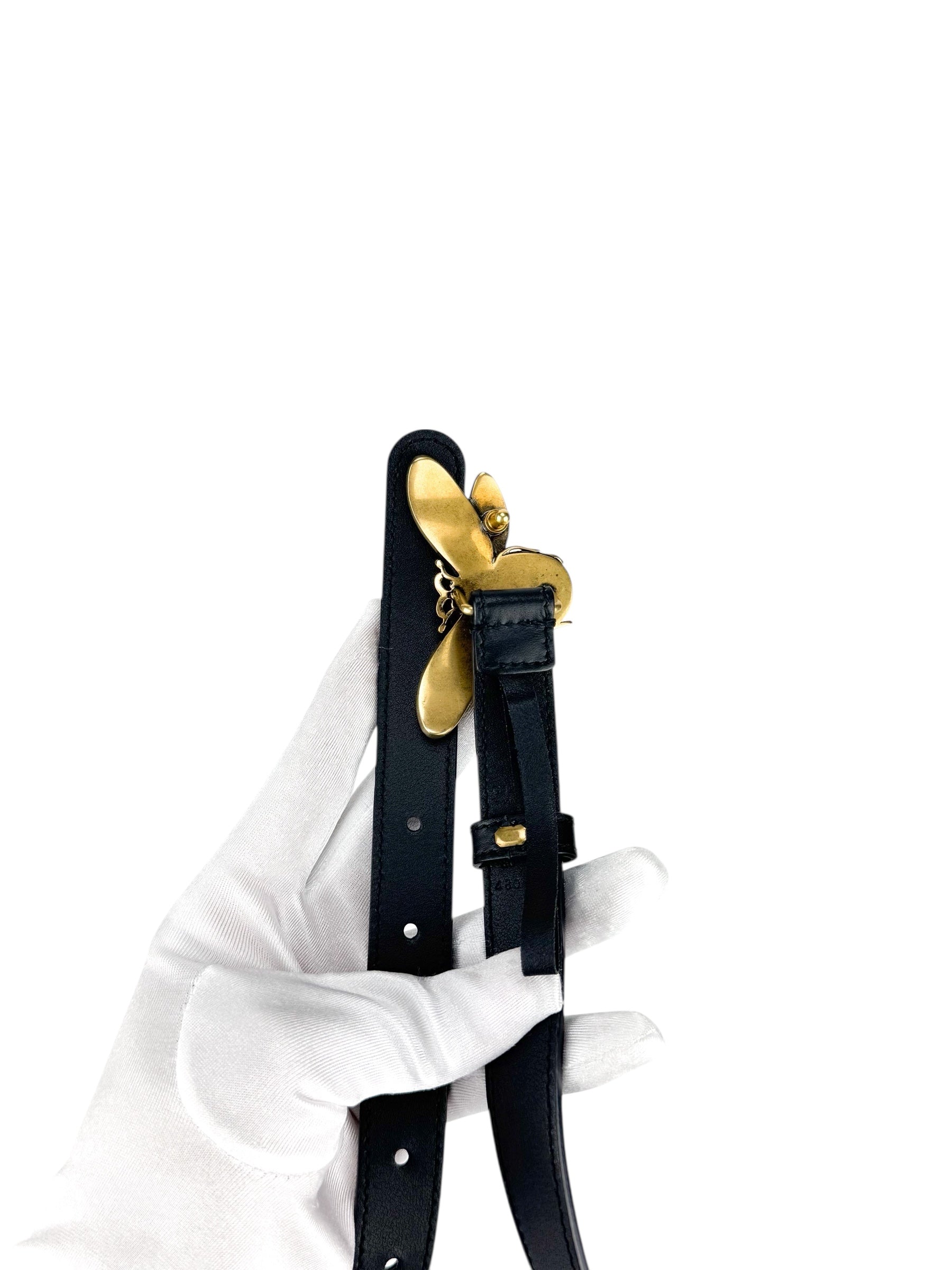 Gucci Black Leather Bee Belt 80/32