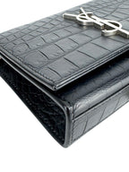 Saint Laurent Black Leather Croc Embossed Kate Tassel Bag Small