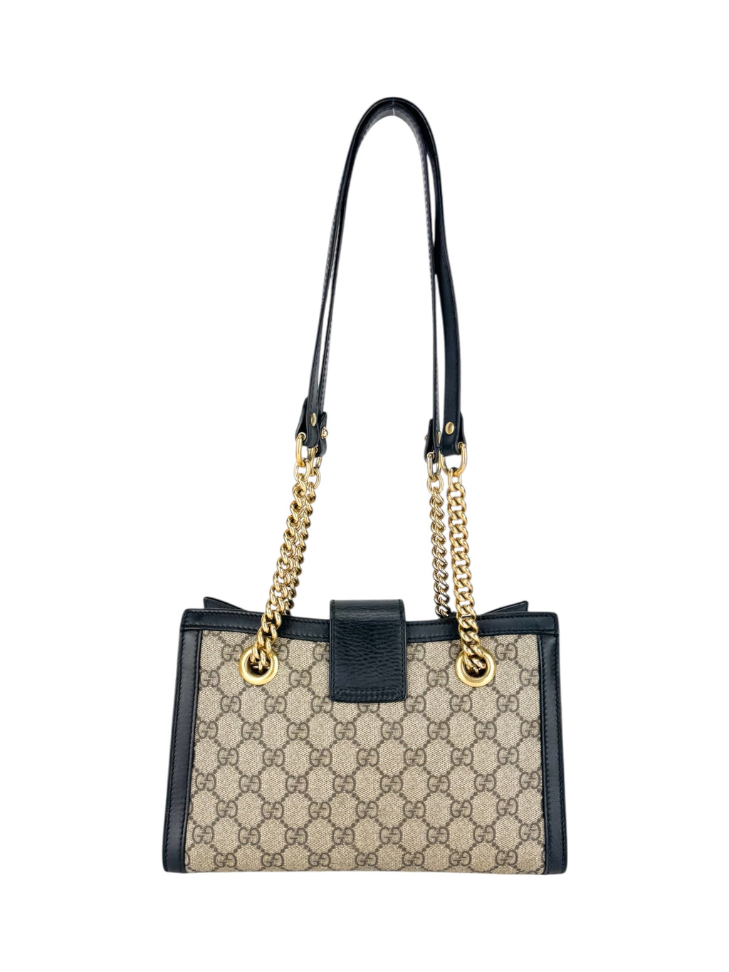 Gucci Light Beige and Black Coated Canvas GG Supreme Padlock Tote Medium