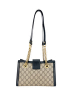 Gucci Light Beige and Black Coated Canvas GG Supreme Padlock Tote Medium